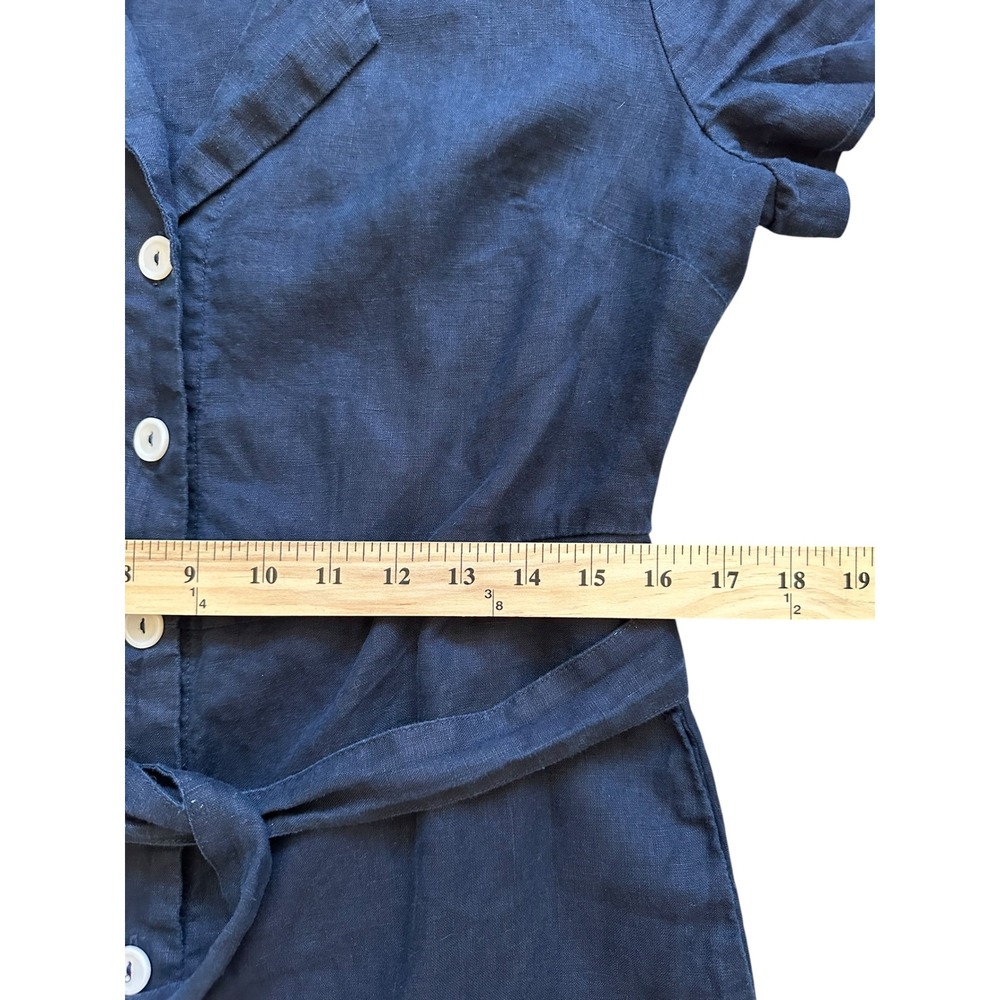 Quince 100% European Linen Button Front Dress M Deep Navy Belted Midi - Picture 6 of 10